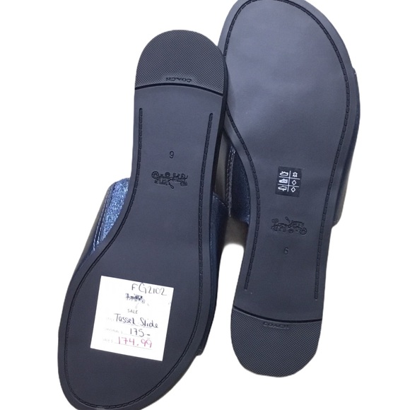 Coach Leather Metallic Blue Tassel Logo Sandals - Picture 7 of 10